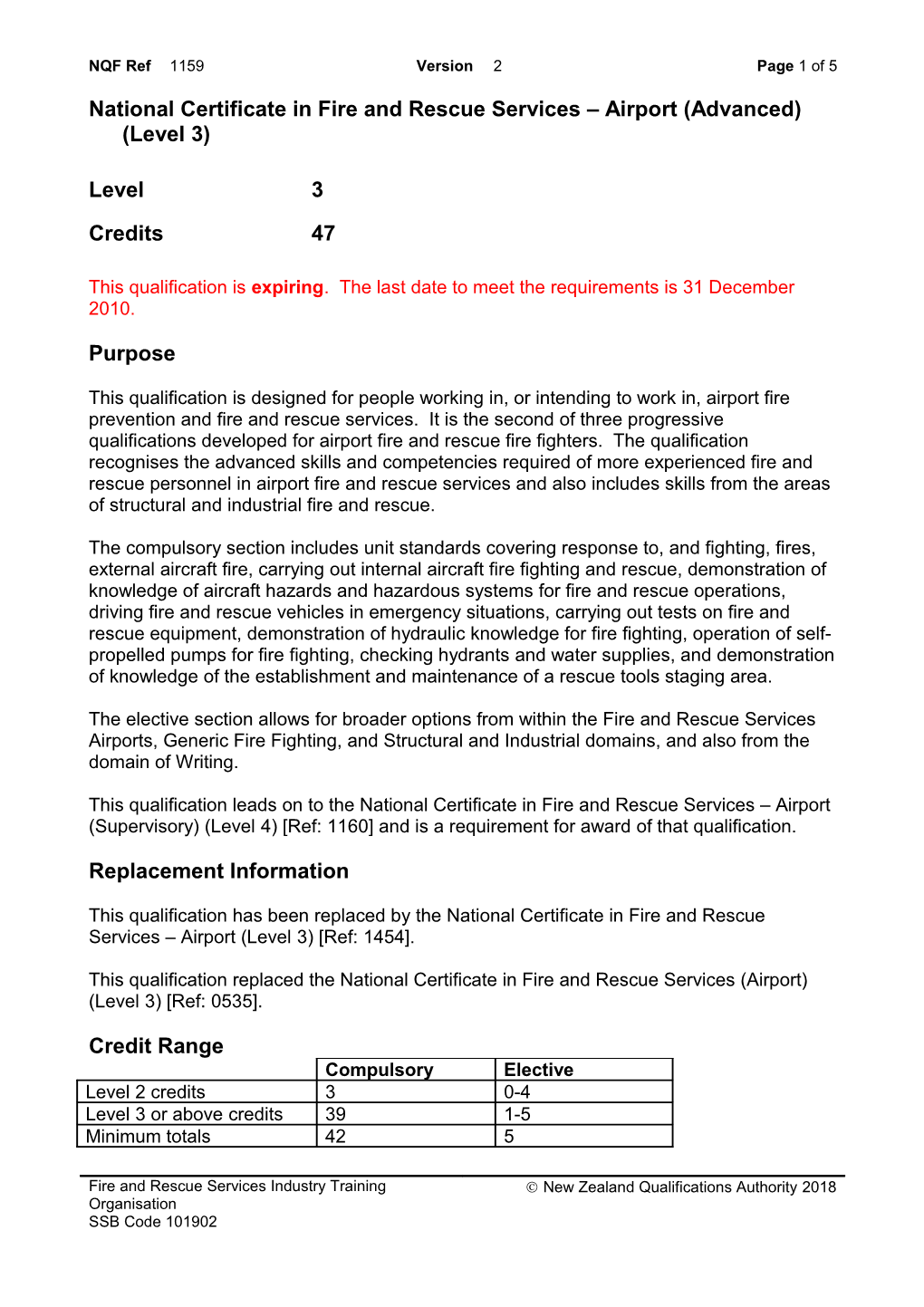 1159 National Certificate in Fire and Rescue Services Airport (Advanced) (Level 3)