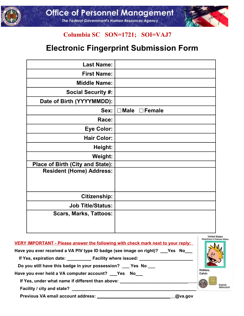 Electronic Fingerprint Submission Form