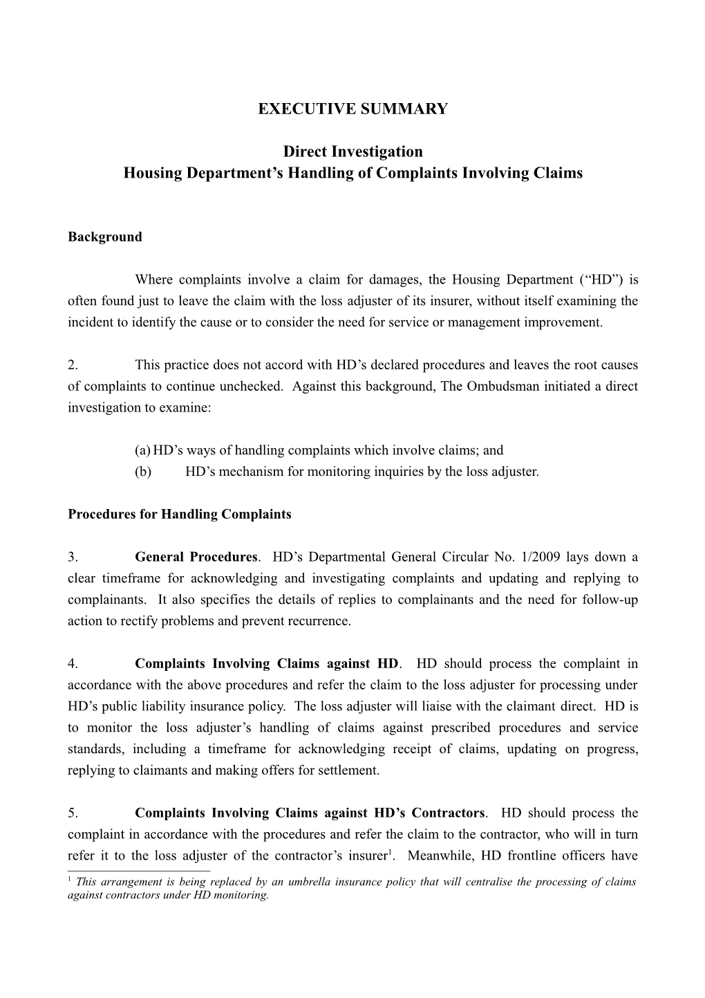Housing Department S Handlingof Complaintsinvolving Claims