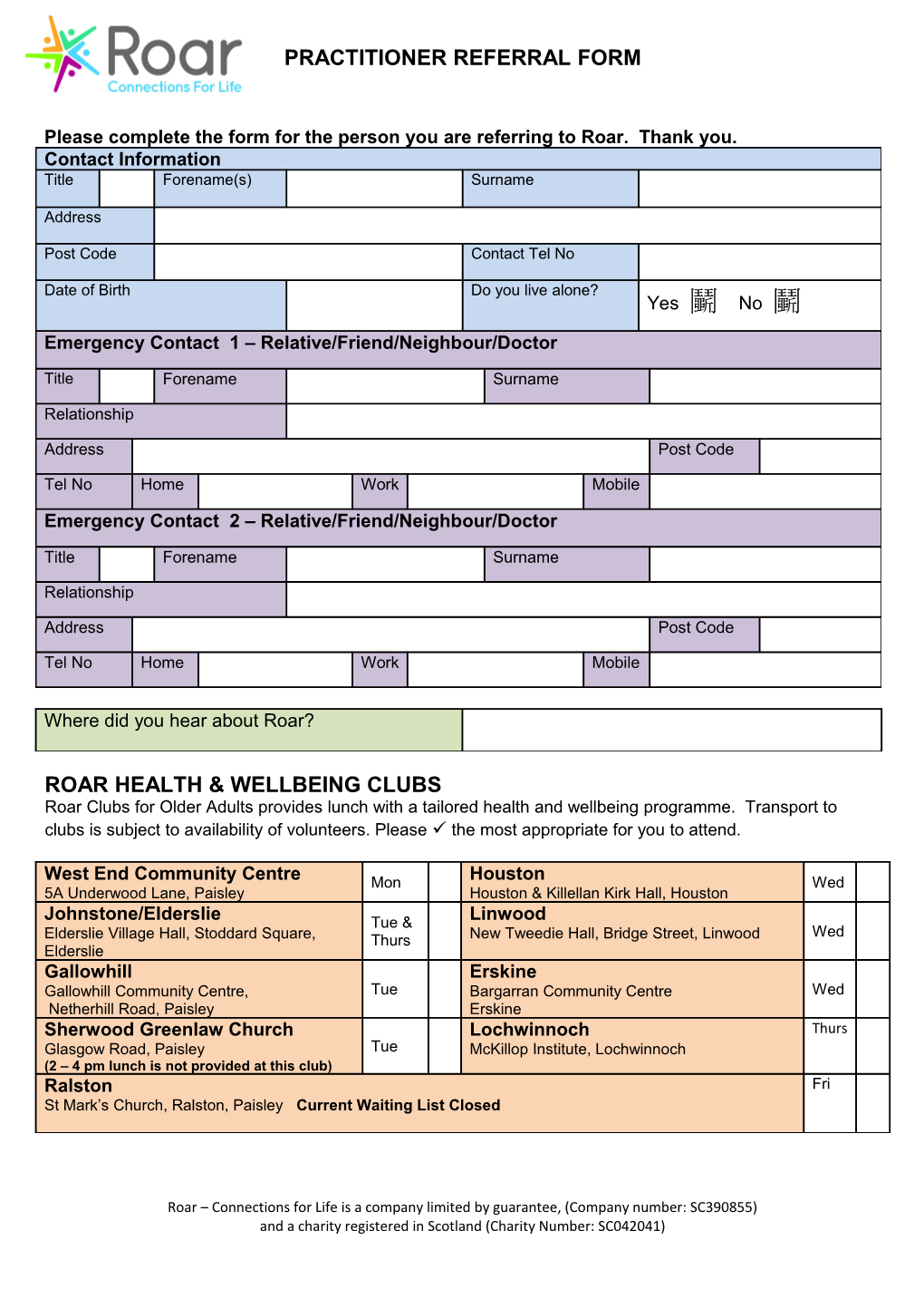Roar Health & Wellbeing Clubs