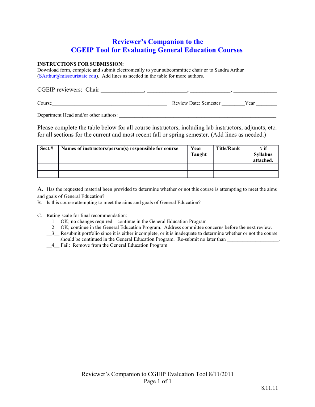 CGEIP Tool for Evaluating General Education Courses