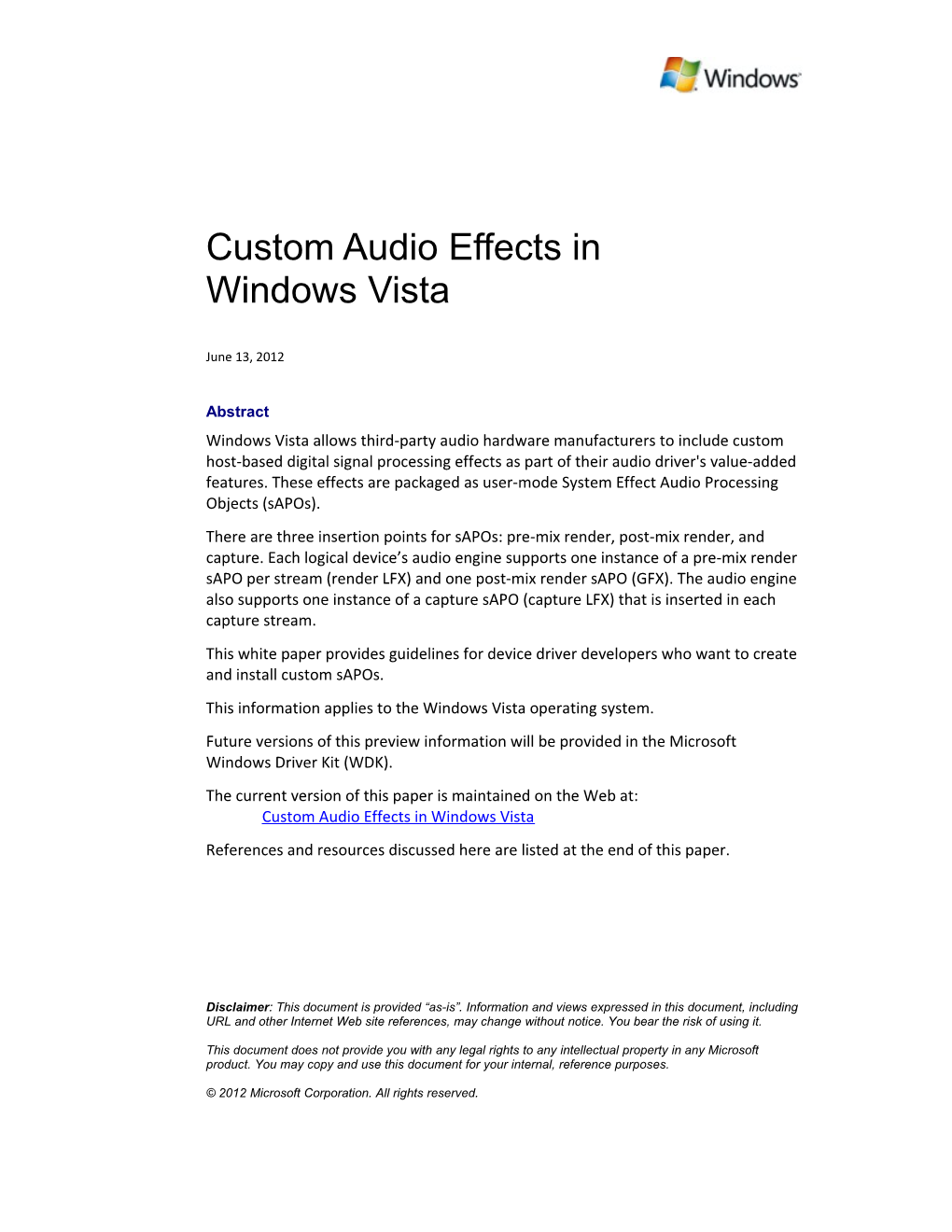 Custom Audio Effects in Windows Vista - 1