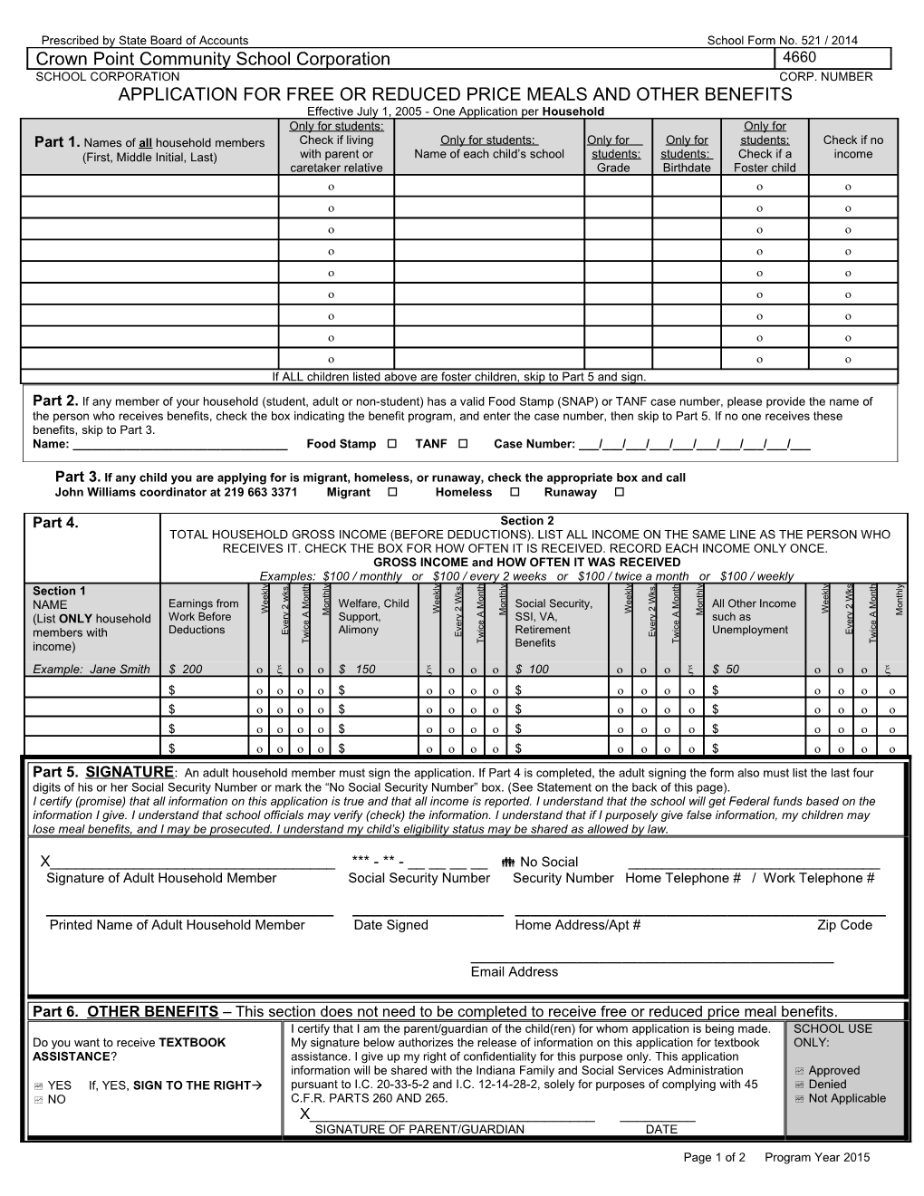 Prescribed by State Board of Accounts School Form No. 521 / 2014