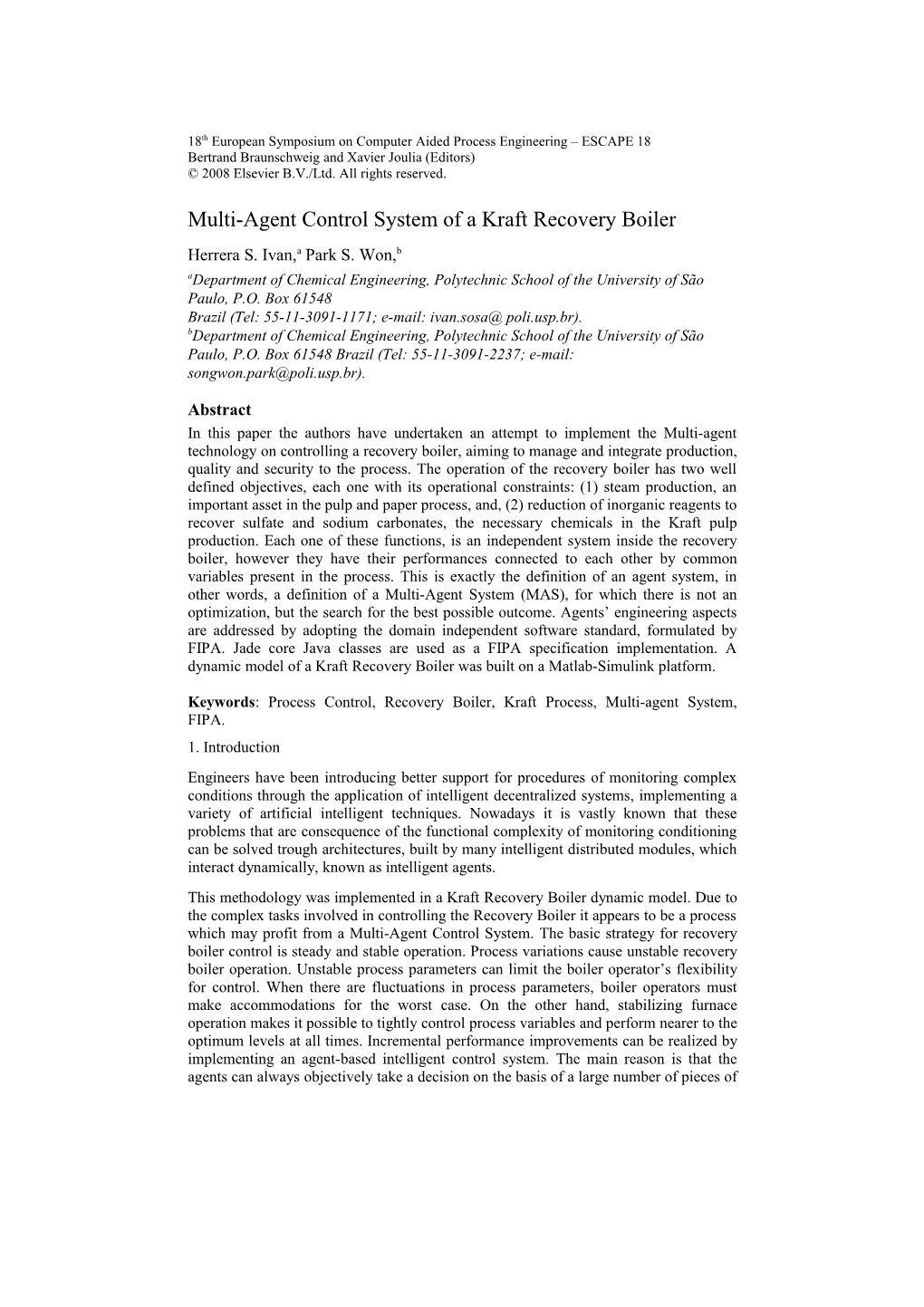 Multi-Agent Control System of a Kraft Recovery Boiler 3