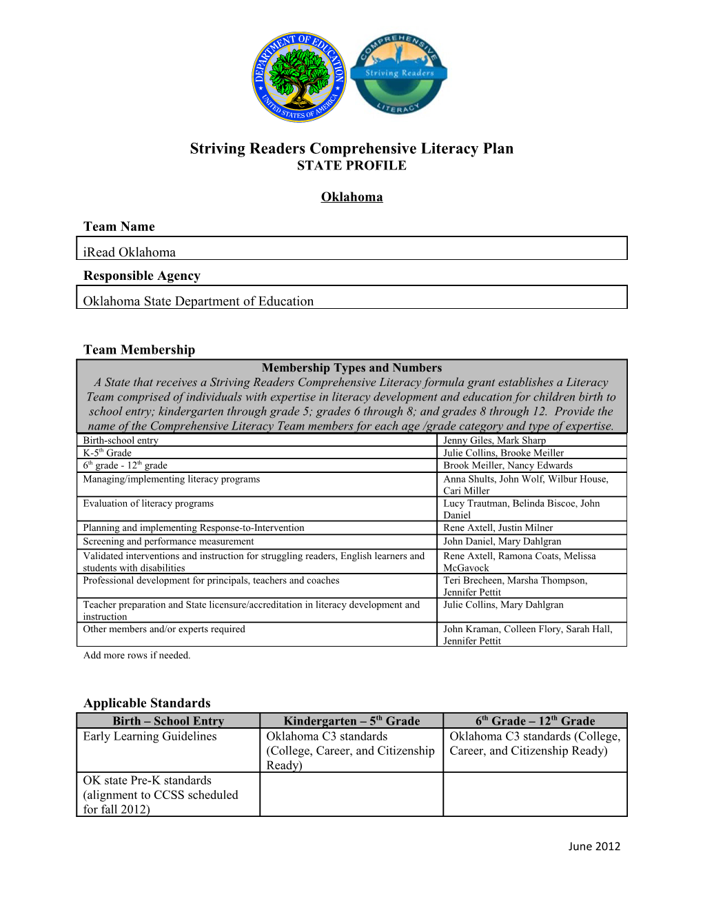 Oklahoma State Striving Readers Comprehensive Literacy Plan (MS Word)