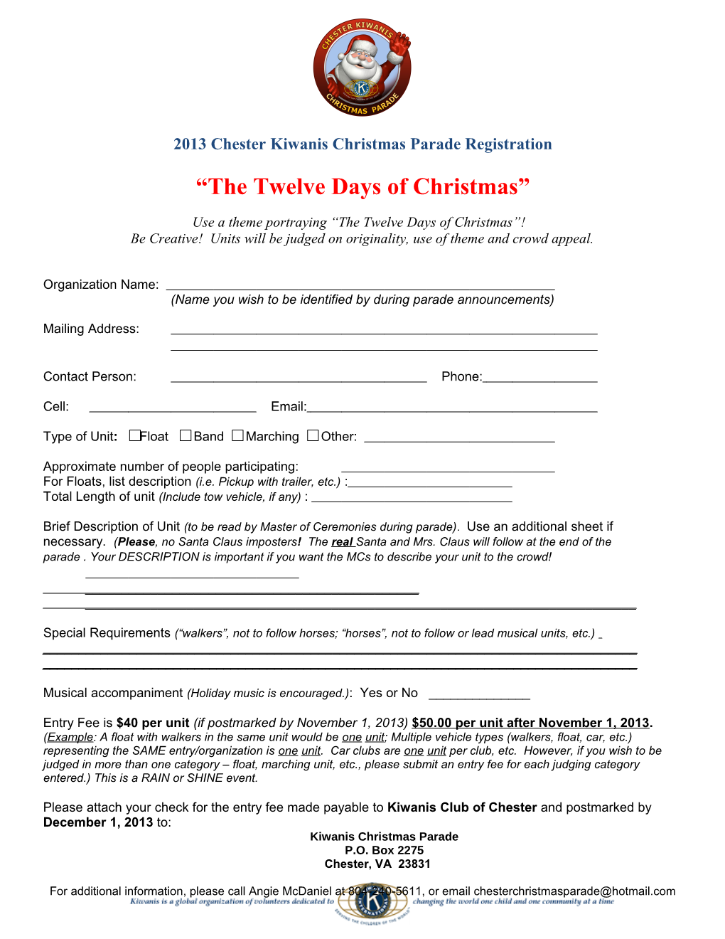 2007 Chester Kiwanis Christmas Parade Registration