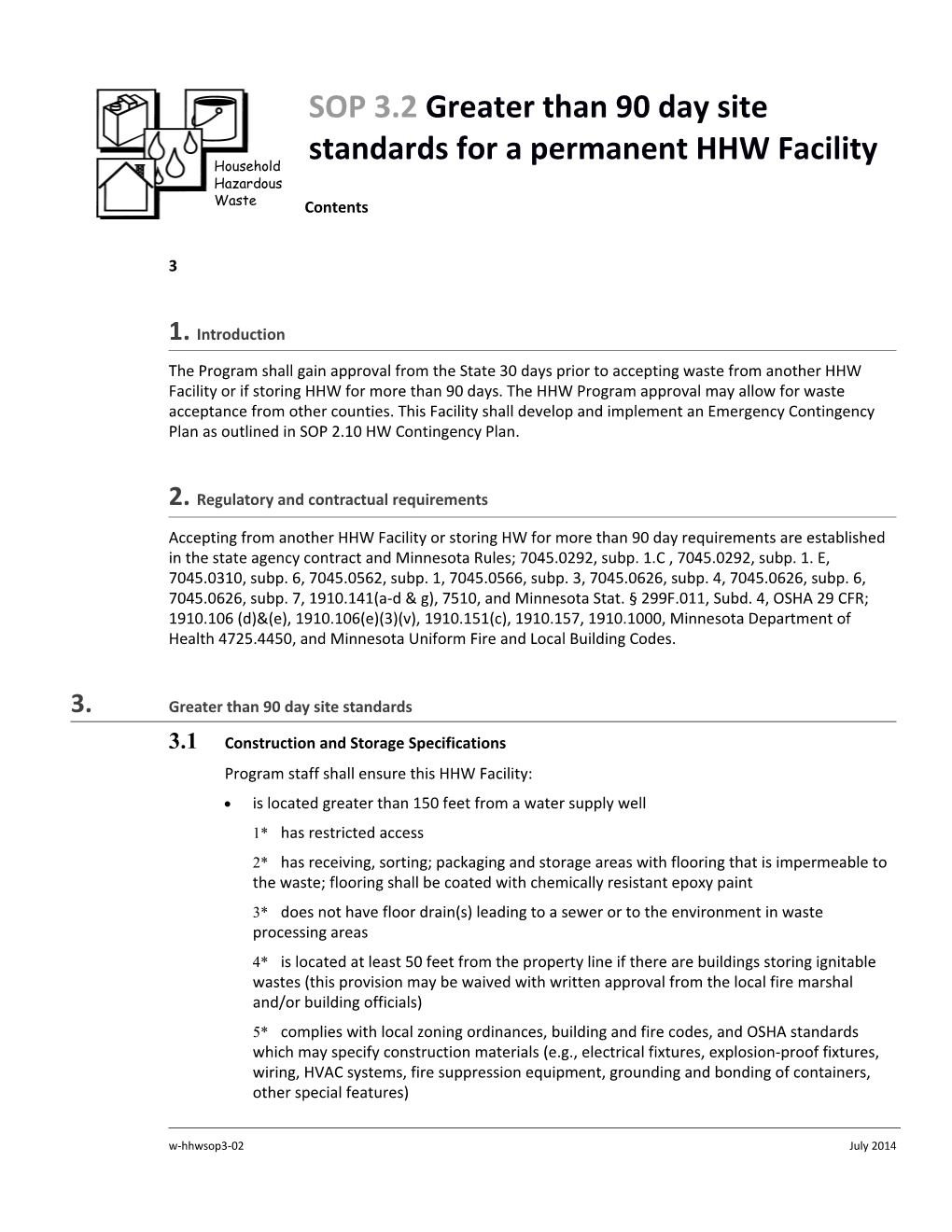 3.2 Greater Than 90 Day Site Standards for a Permanent HHW Facility
