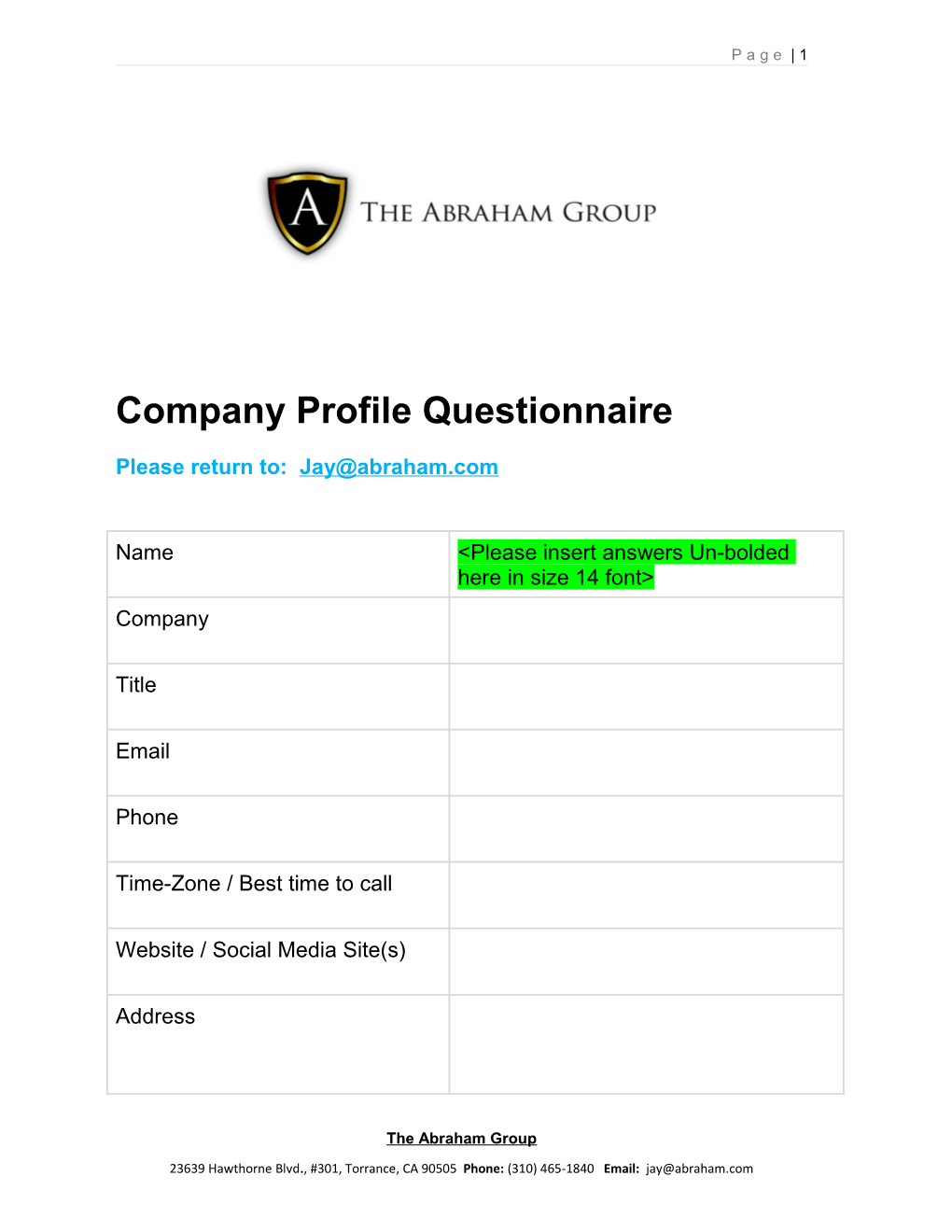 Company Profile Questionnaire