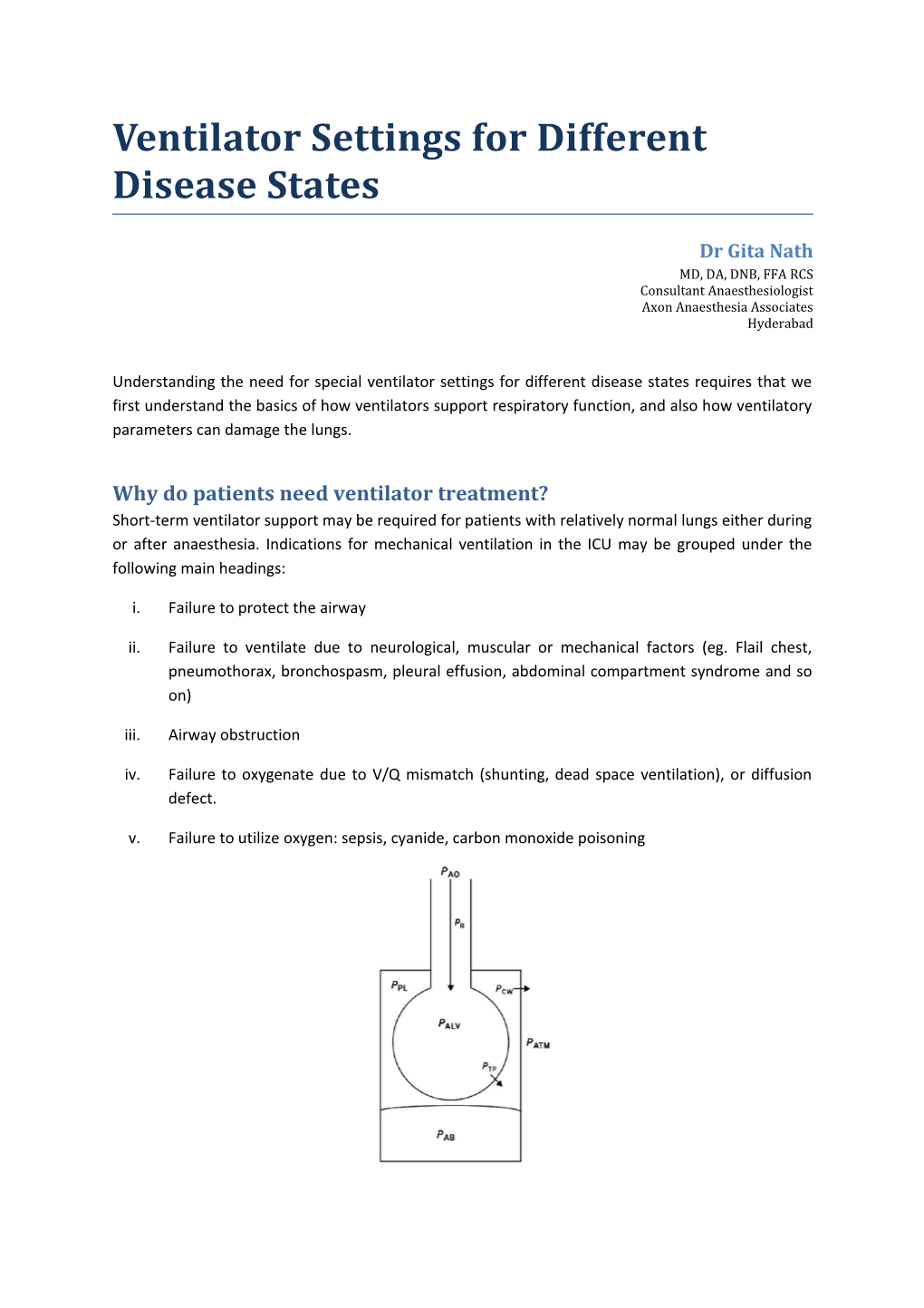 Ventilator Settings for Different Disease States