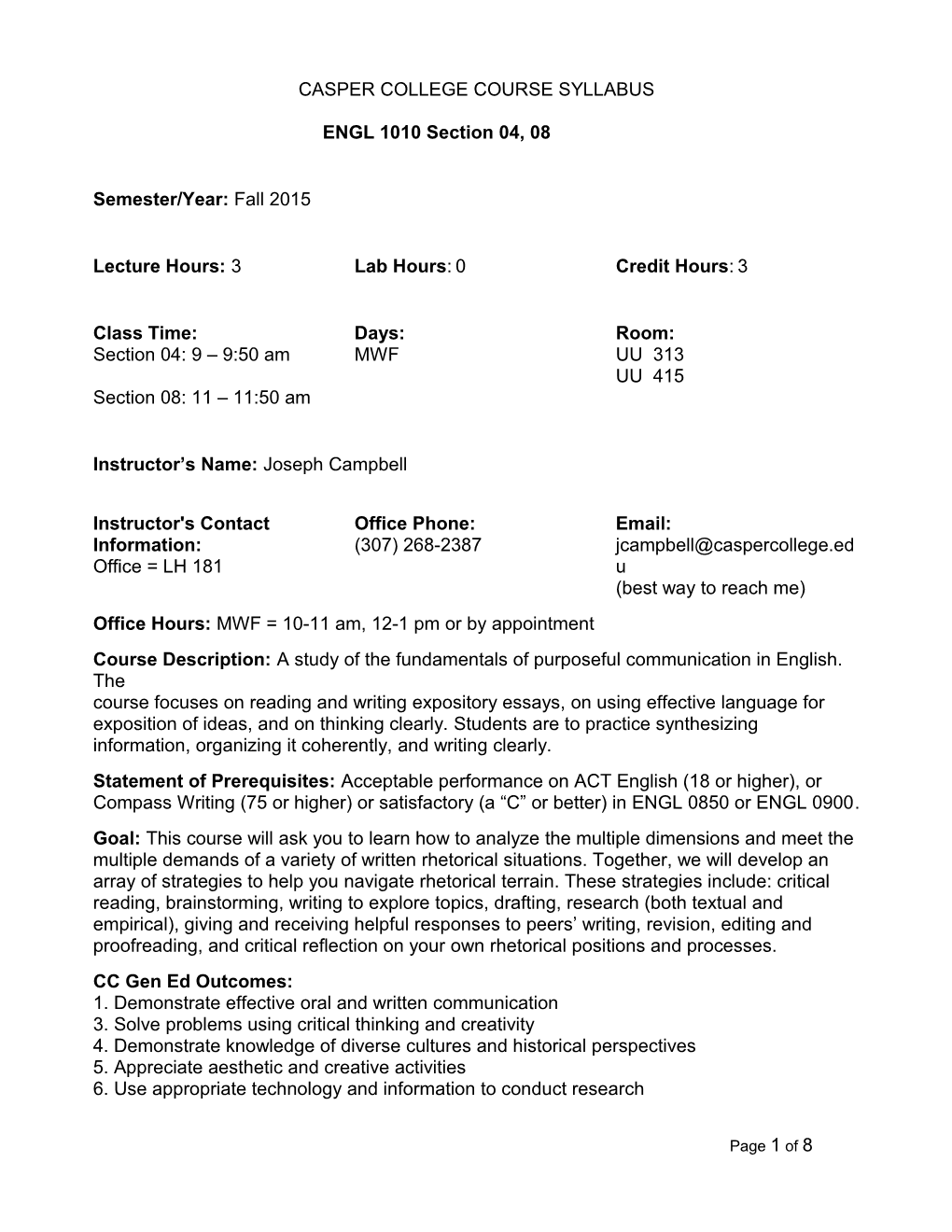 Casper College Course Syllabus s1