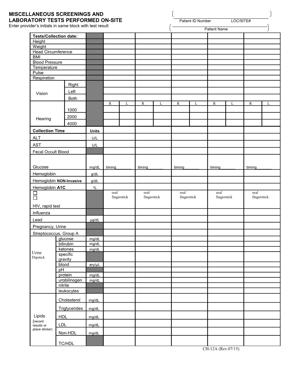 LABORATORY TESTS PERFORMED ON-SITE- Continuation Form