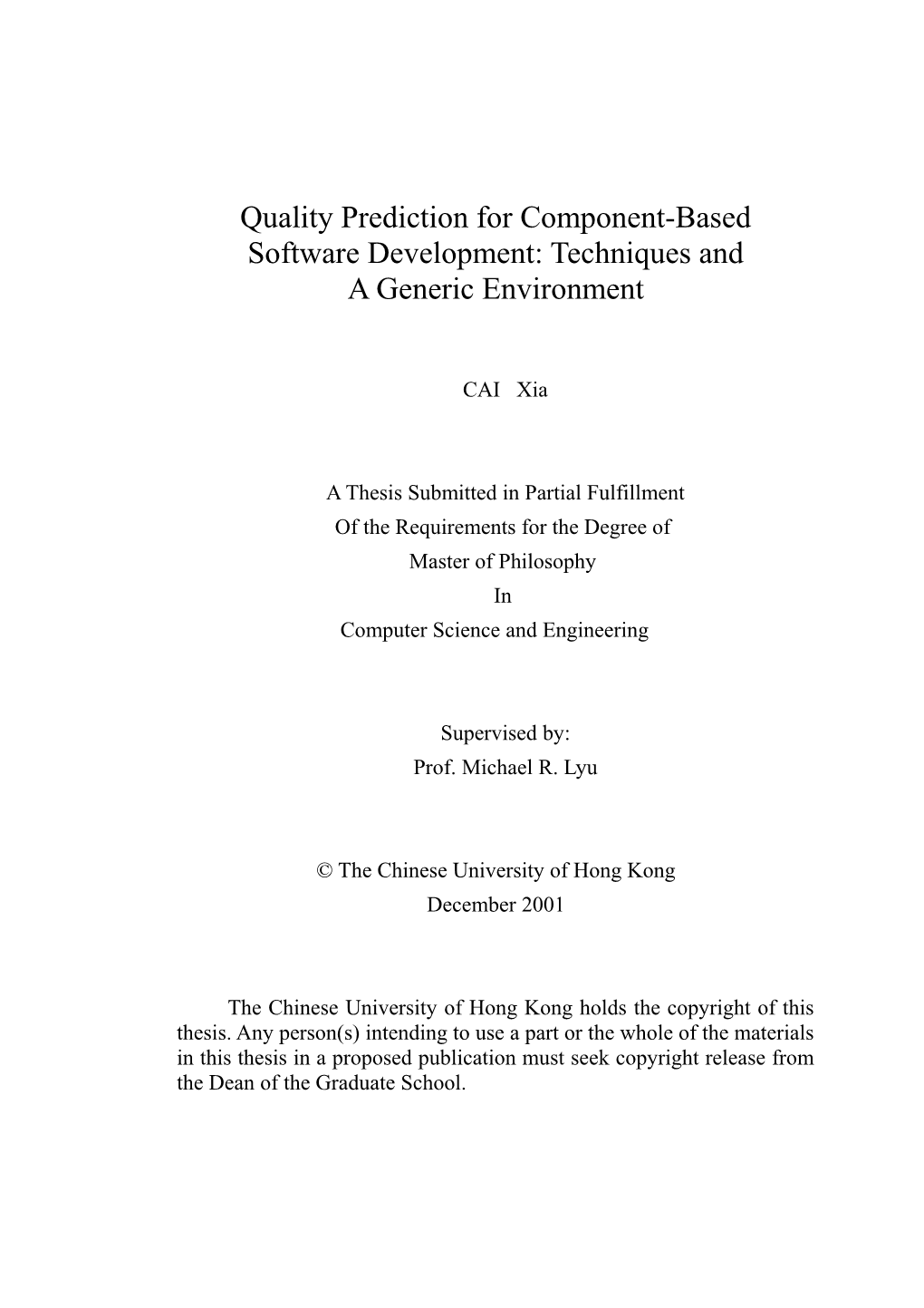 Software Quality Assurance for Component Technologies
