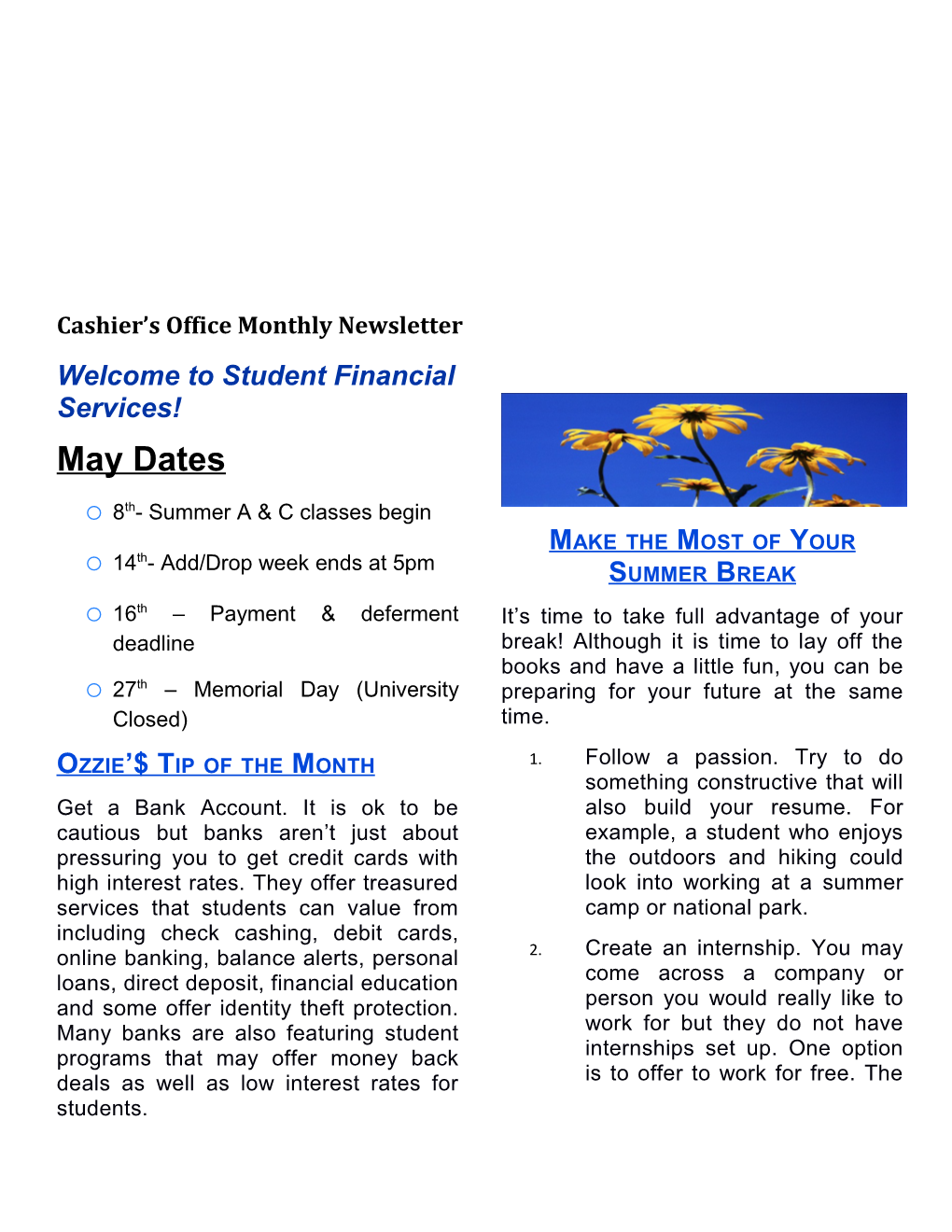 Cashier S Office Monthly Newsletter s4