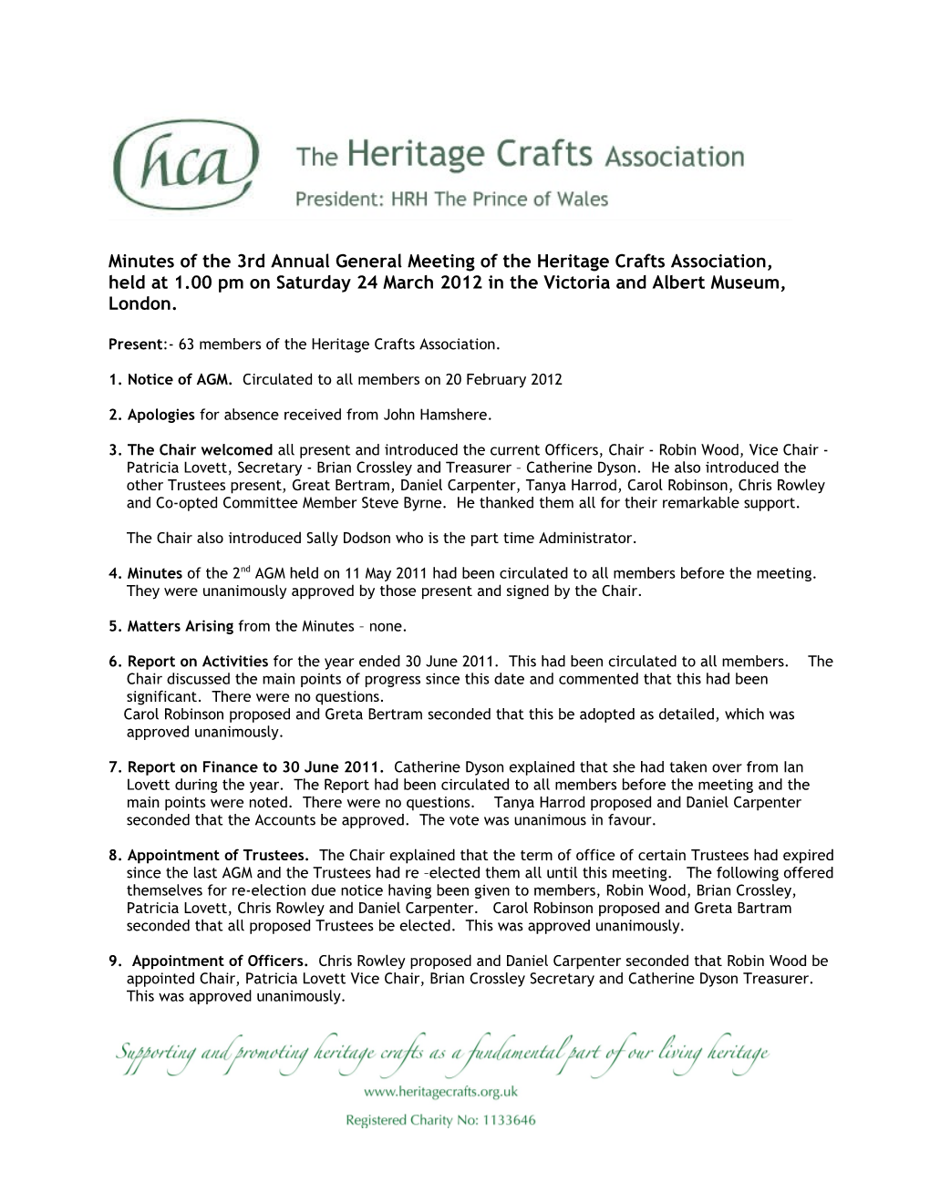 Minutes of the 2Nd Annual General Meeting of the Heritage Crafts Association