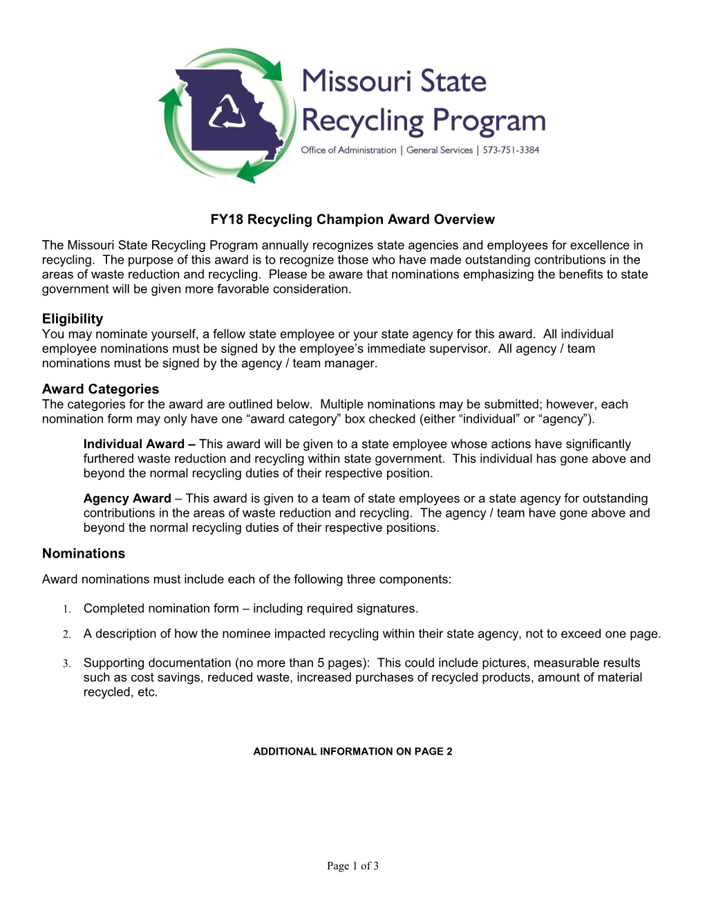FY18 Recycling Champion Award Overview