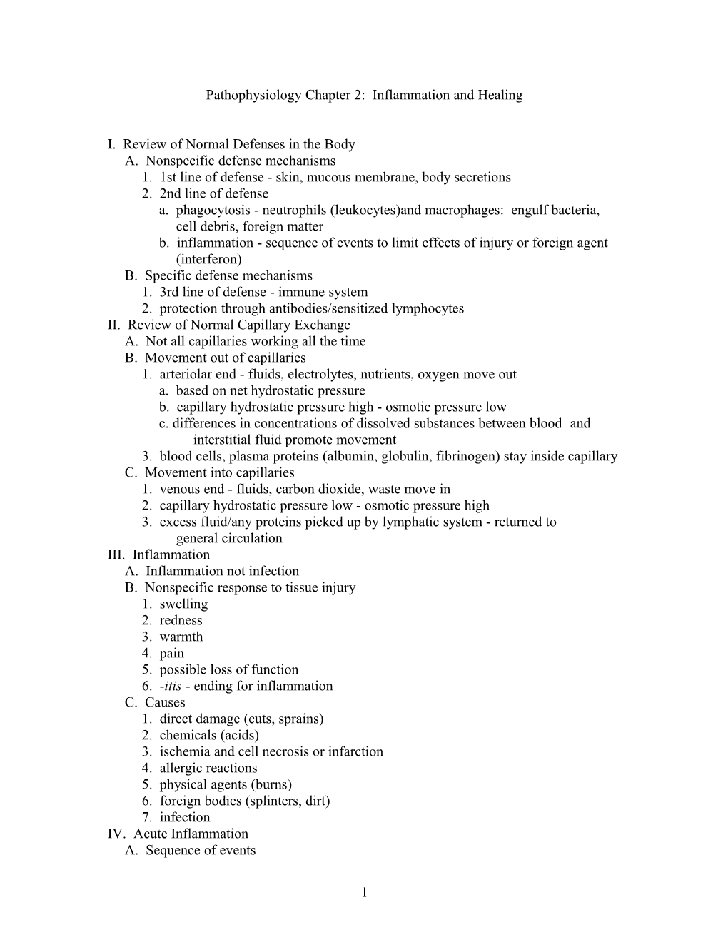 Pathophysiology Chapter 2: Inflammation and Healing