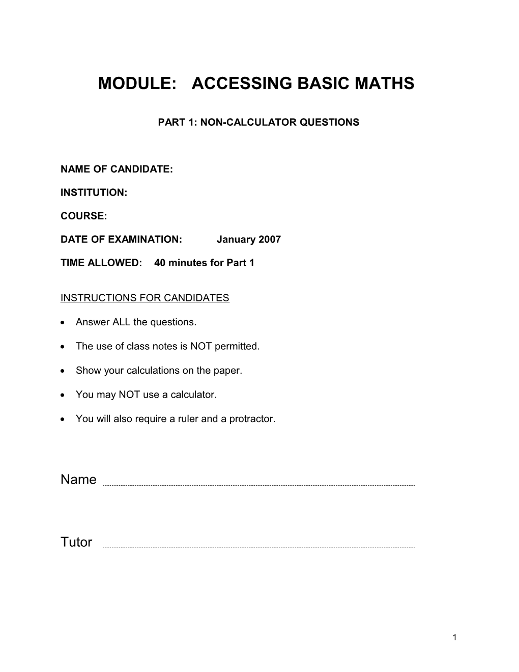 Module: Accessing Basic Maths