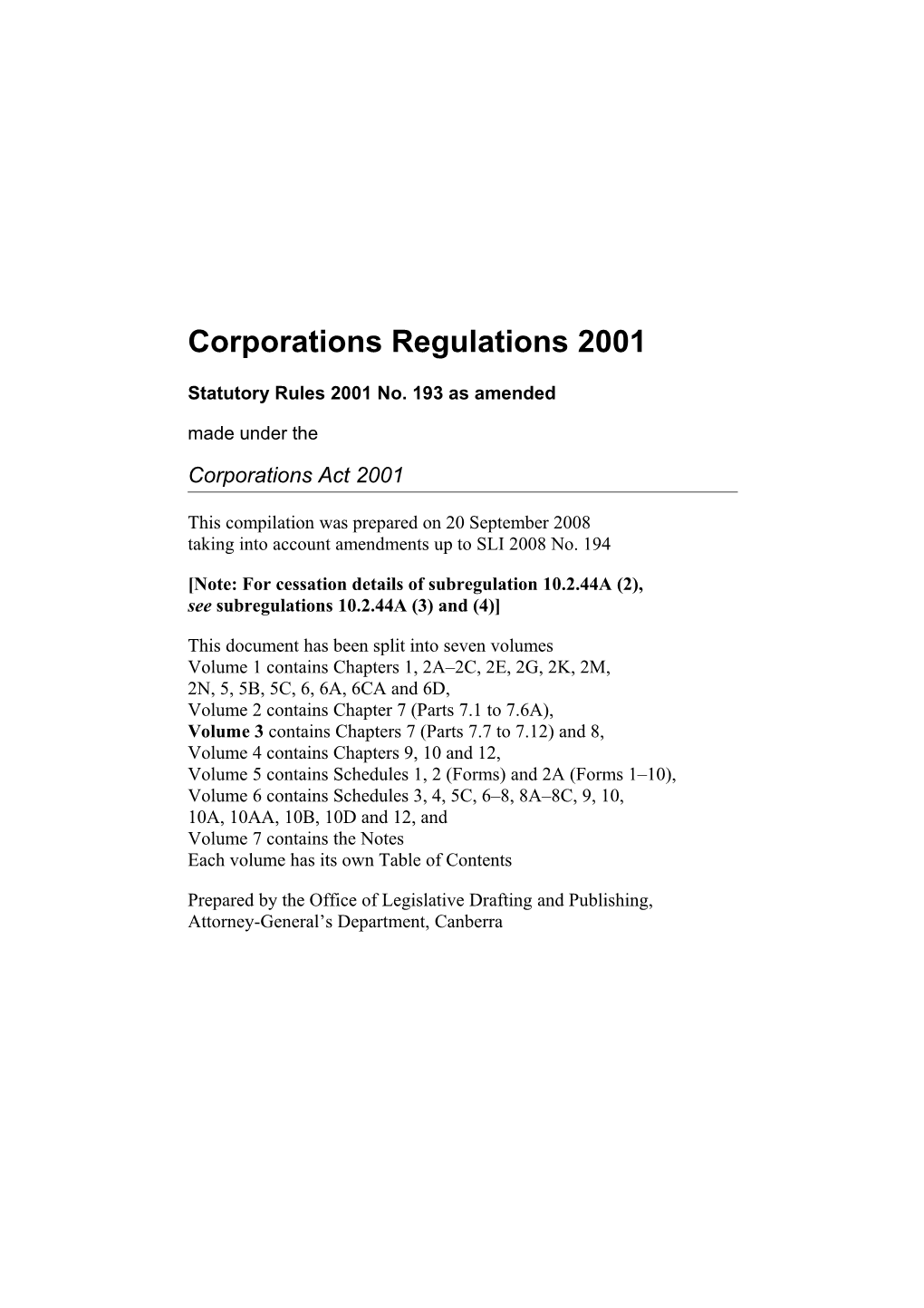 Corporations Regulations 2001