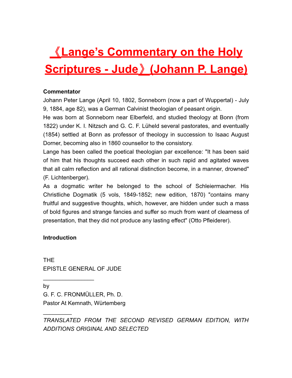 Lange S Commentary on the Holy Scriptures - Jude (Johann P. Lange)