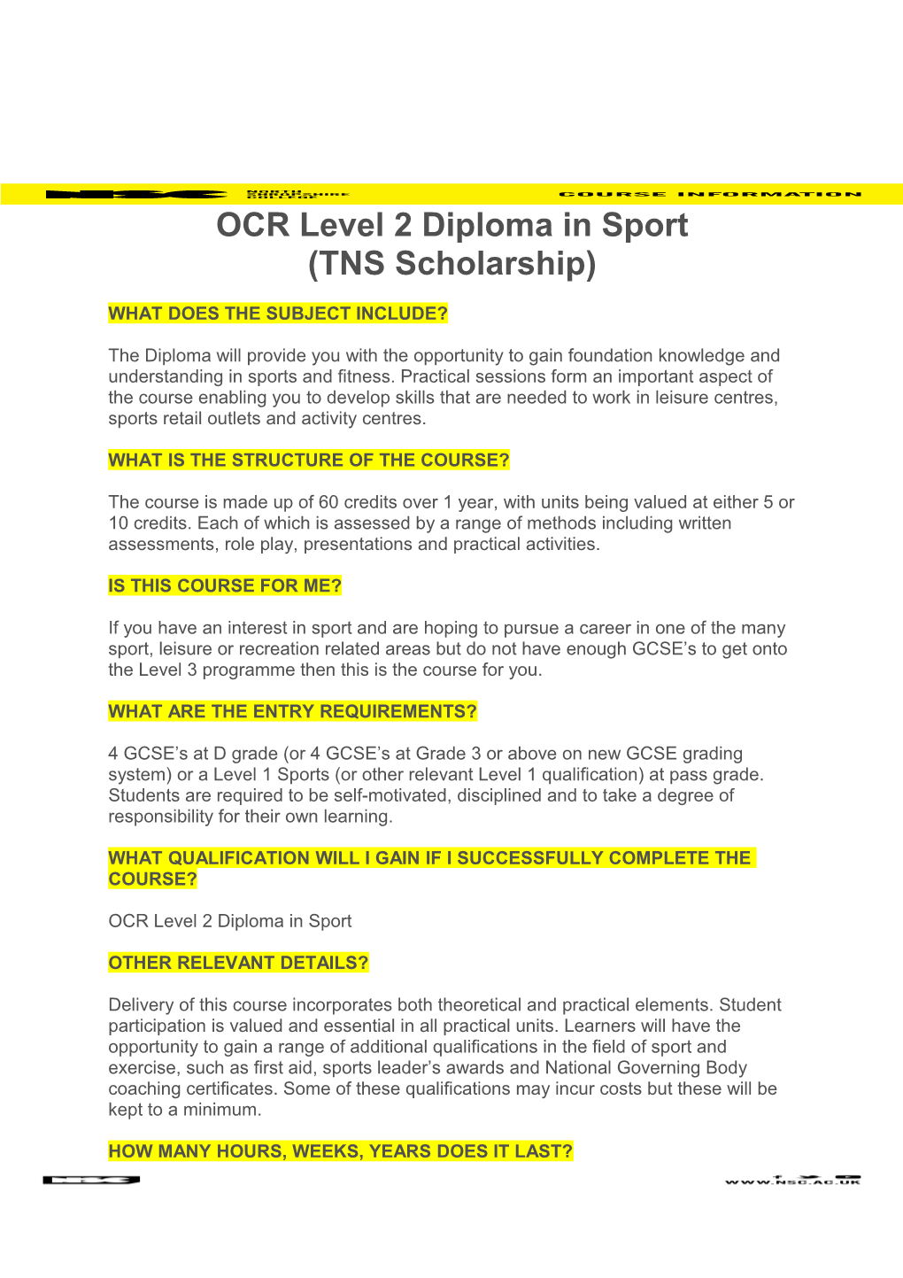 OCR Level 2 Diploma in Sport