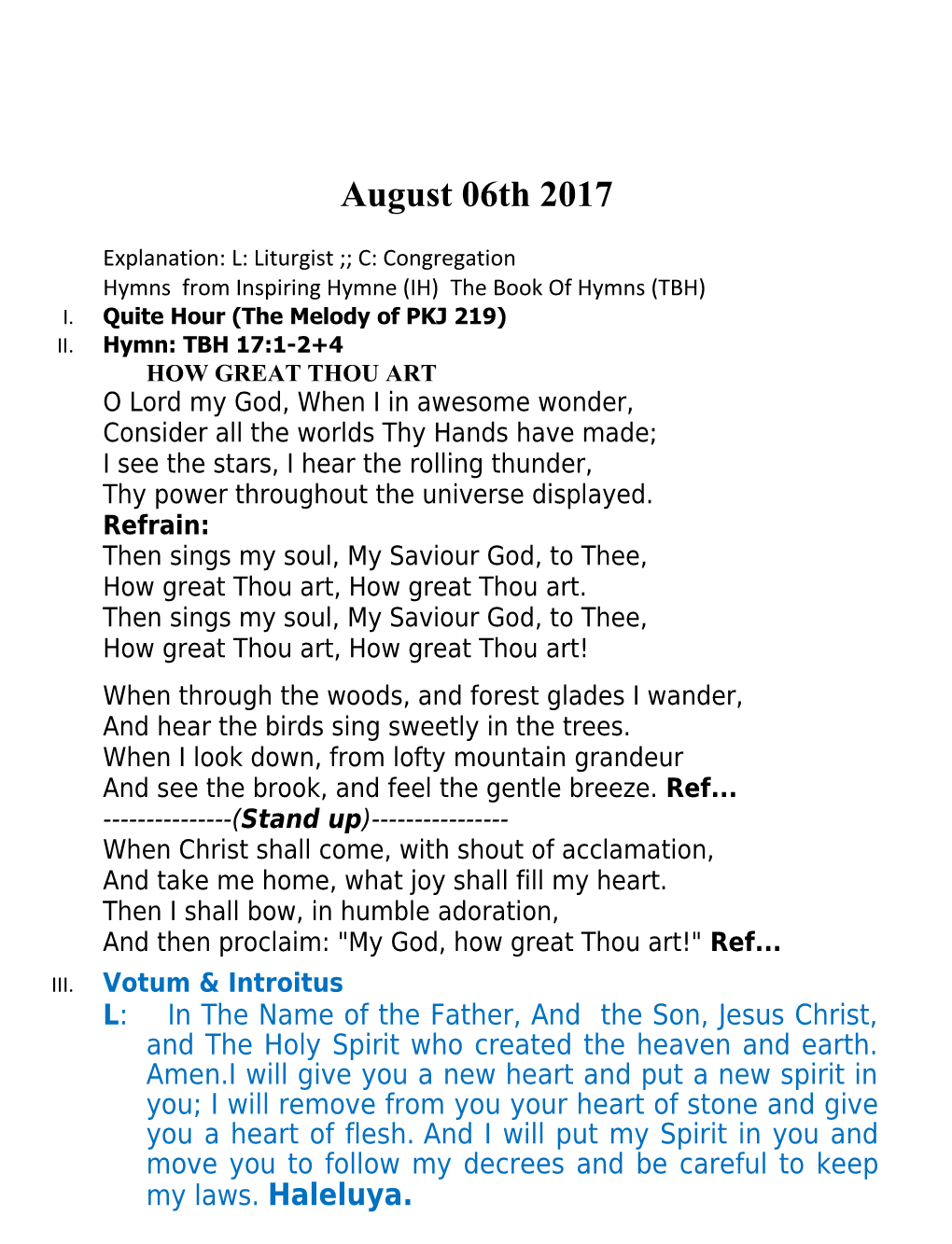 Hymns from Inspiring Hymne (IH) the Book of Hymns (TBH)