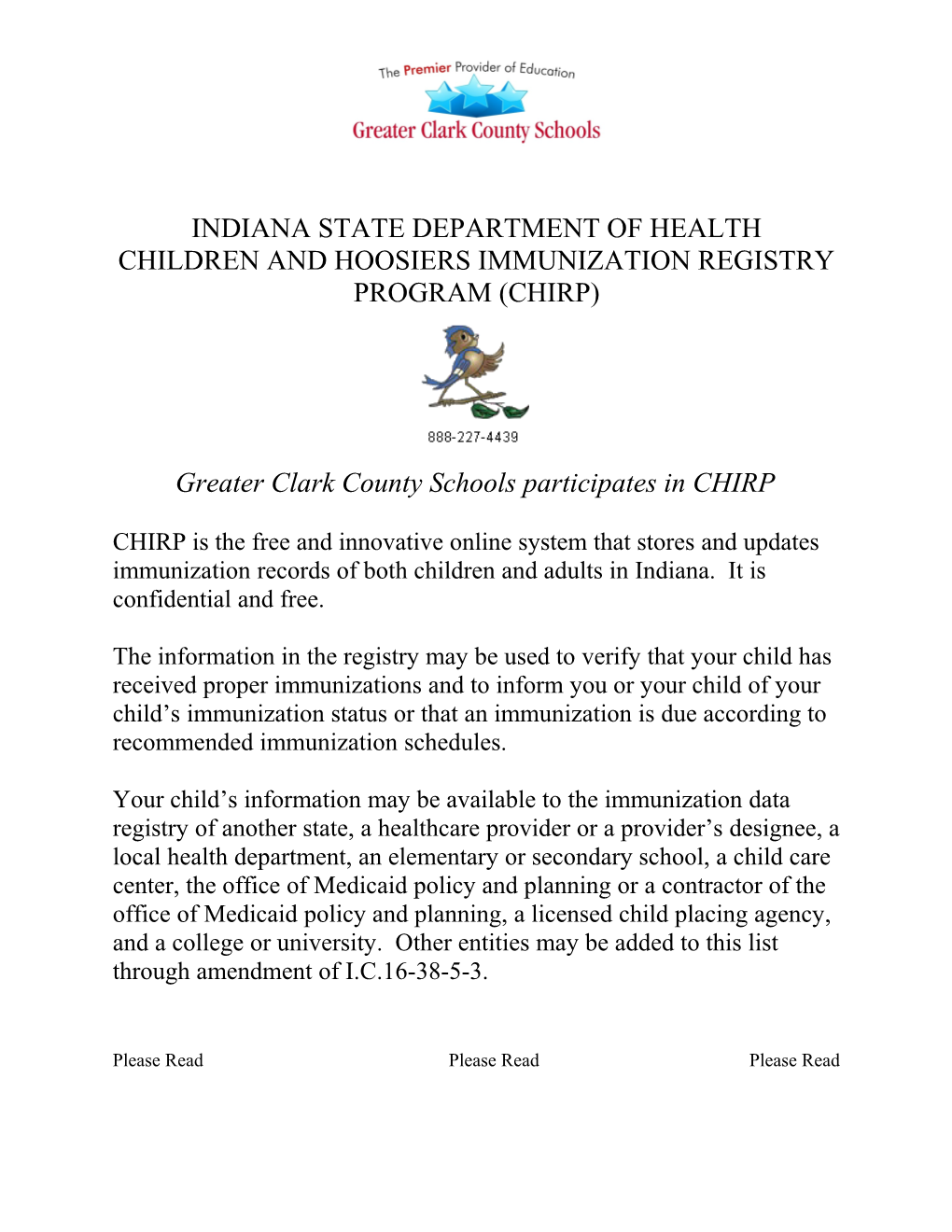 Children and Hoosiers Immunization Registry Program (Chirp)