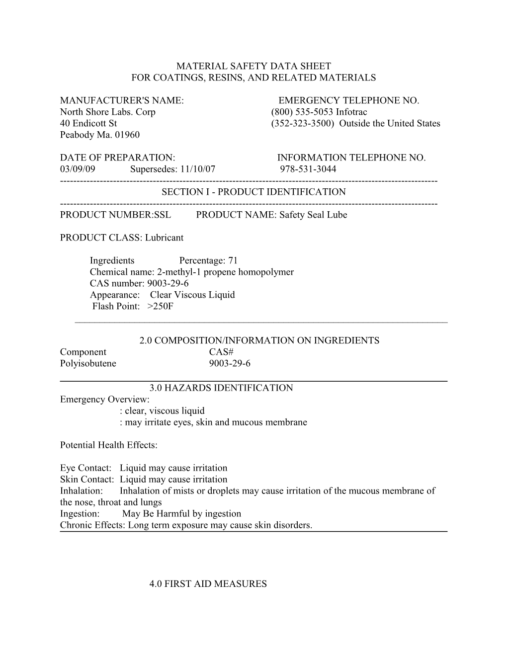 Material Safety Data Sheet s1