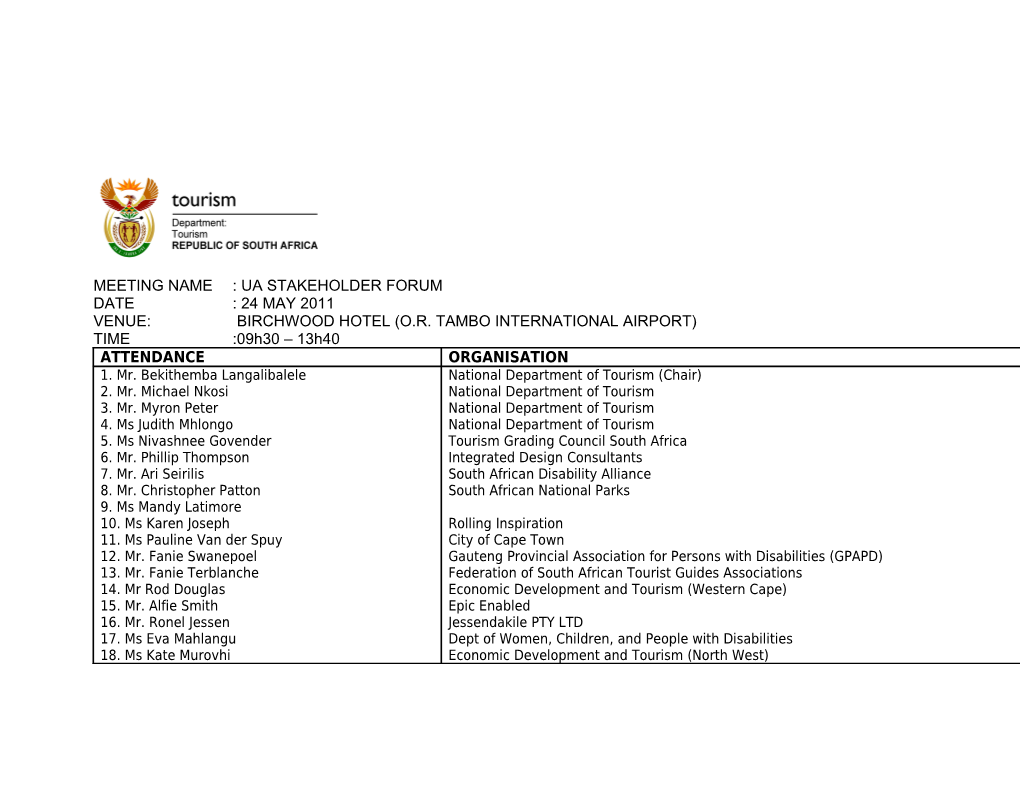 Meeting Name : Ua Stakeholder Forum