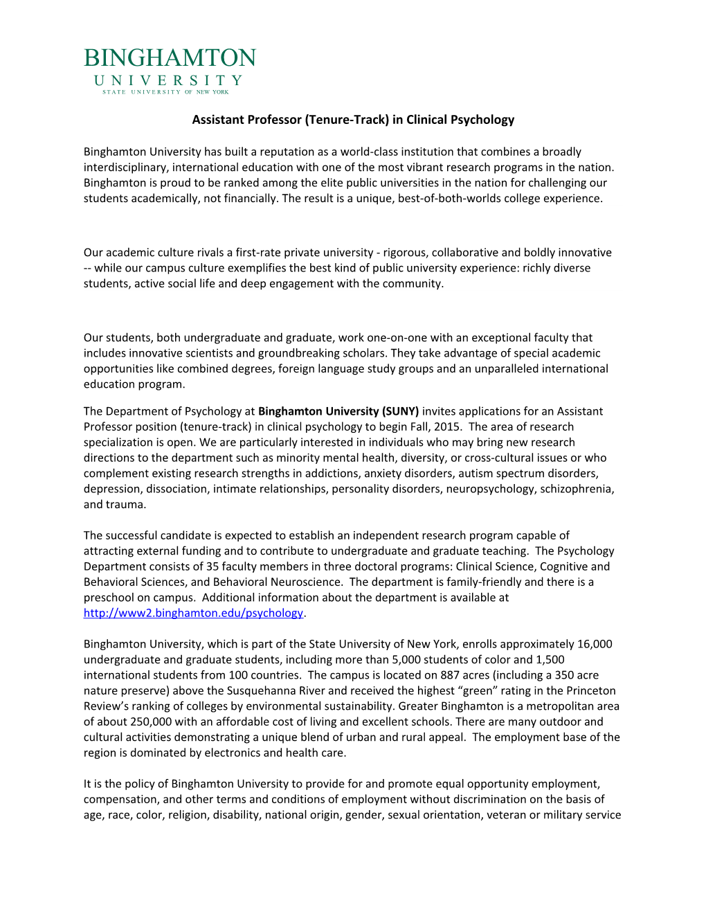 Assistant Professor (Tenure-Track) in Clinical Psychology