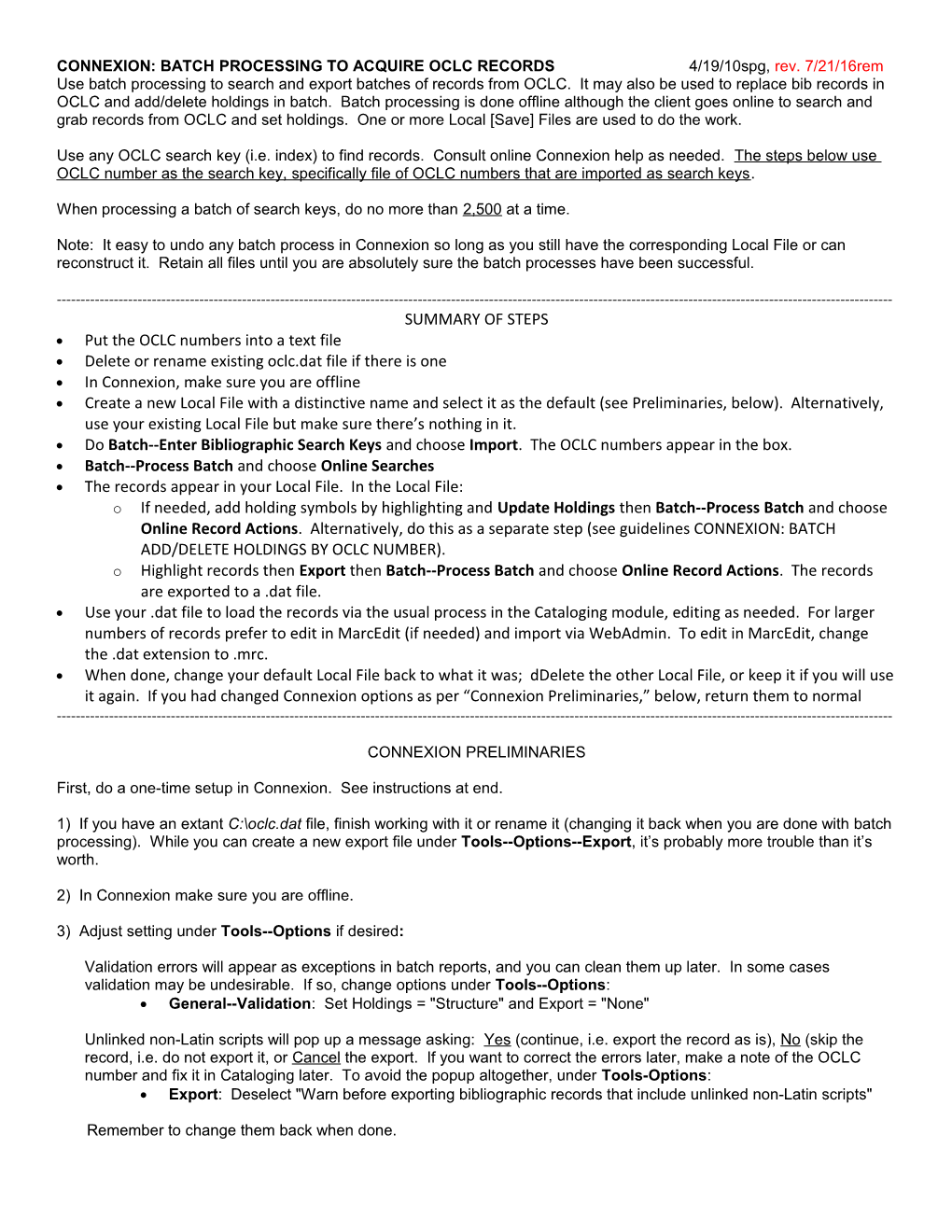 Connexion: Batch Processing to Acquire OCLC Records P. 1