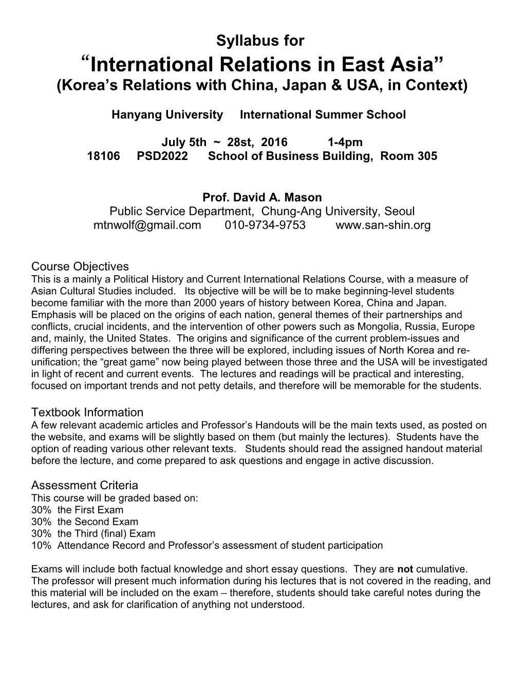 Syllabus for Korea S Relations with China and Japan