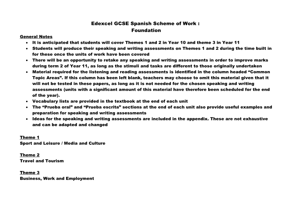 Edexcel GCSE Spanish Scheme Of Work