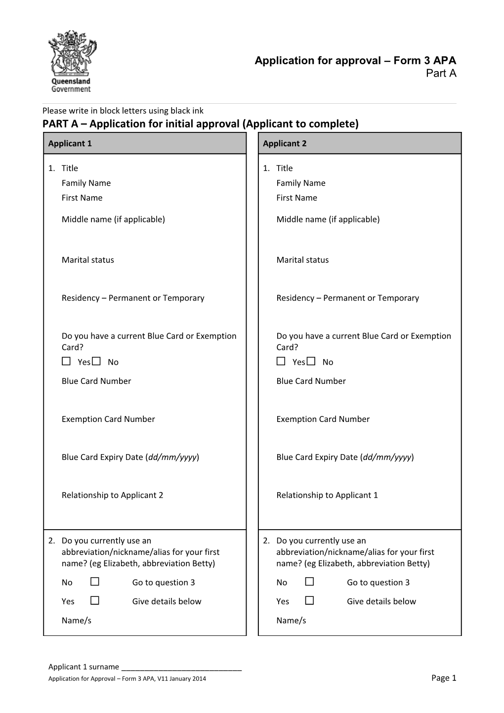 Application for Approval - Form 3 APA