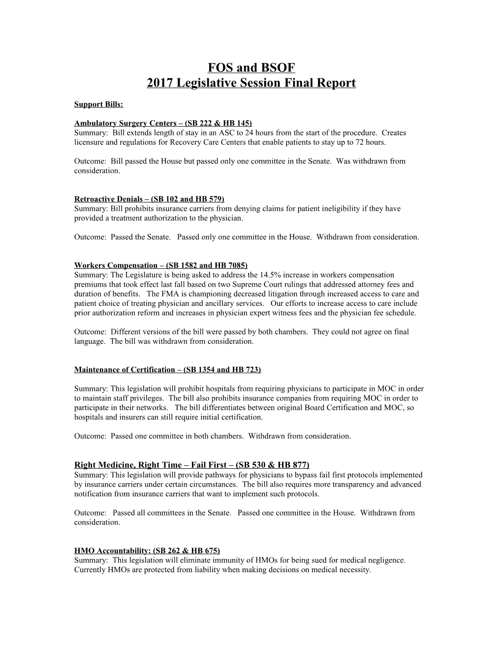 2017 Legislative Session Final Report