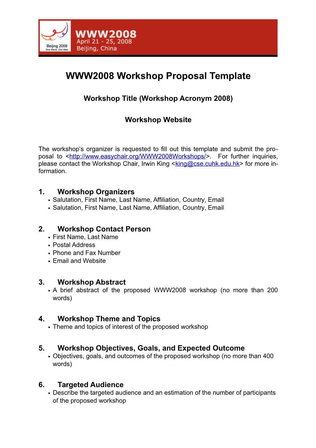 Workshop Title (Workshop Acronym 2008)