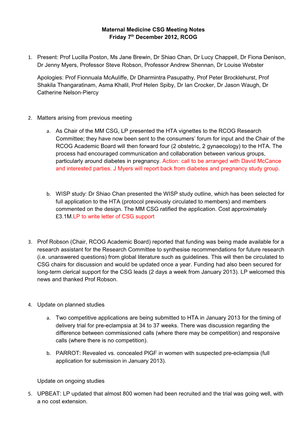 Maternal Medicine CSG Meeting Notes