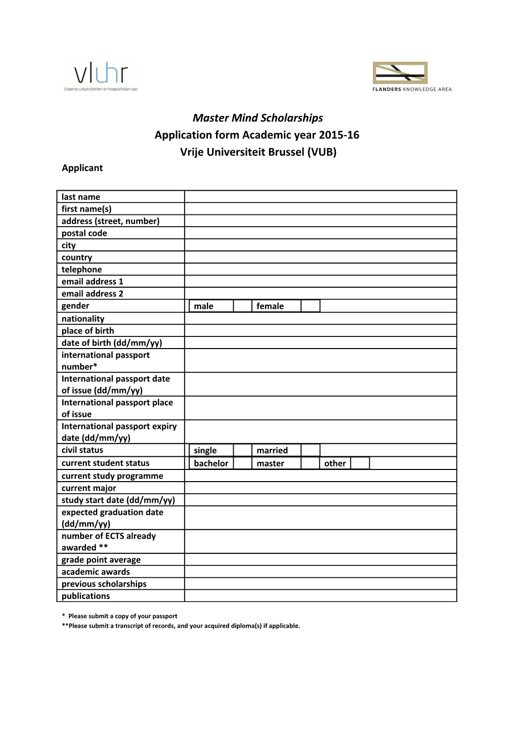 Application Form Academic Year 2015-16
