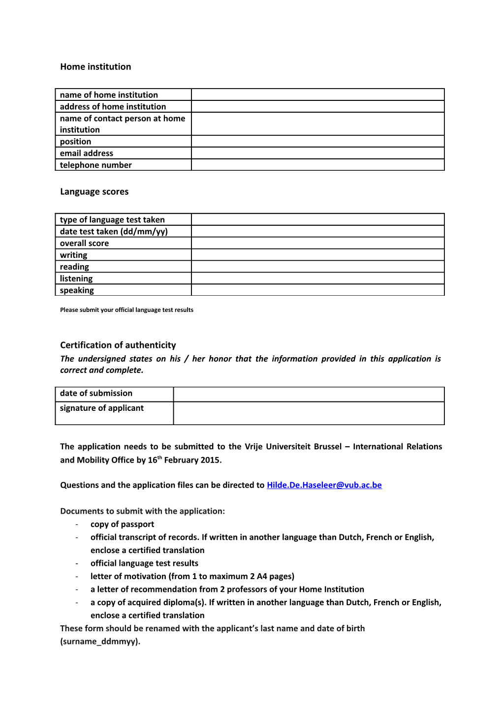 Application Form Academic Year 2015-16