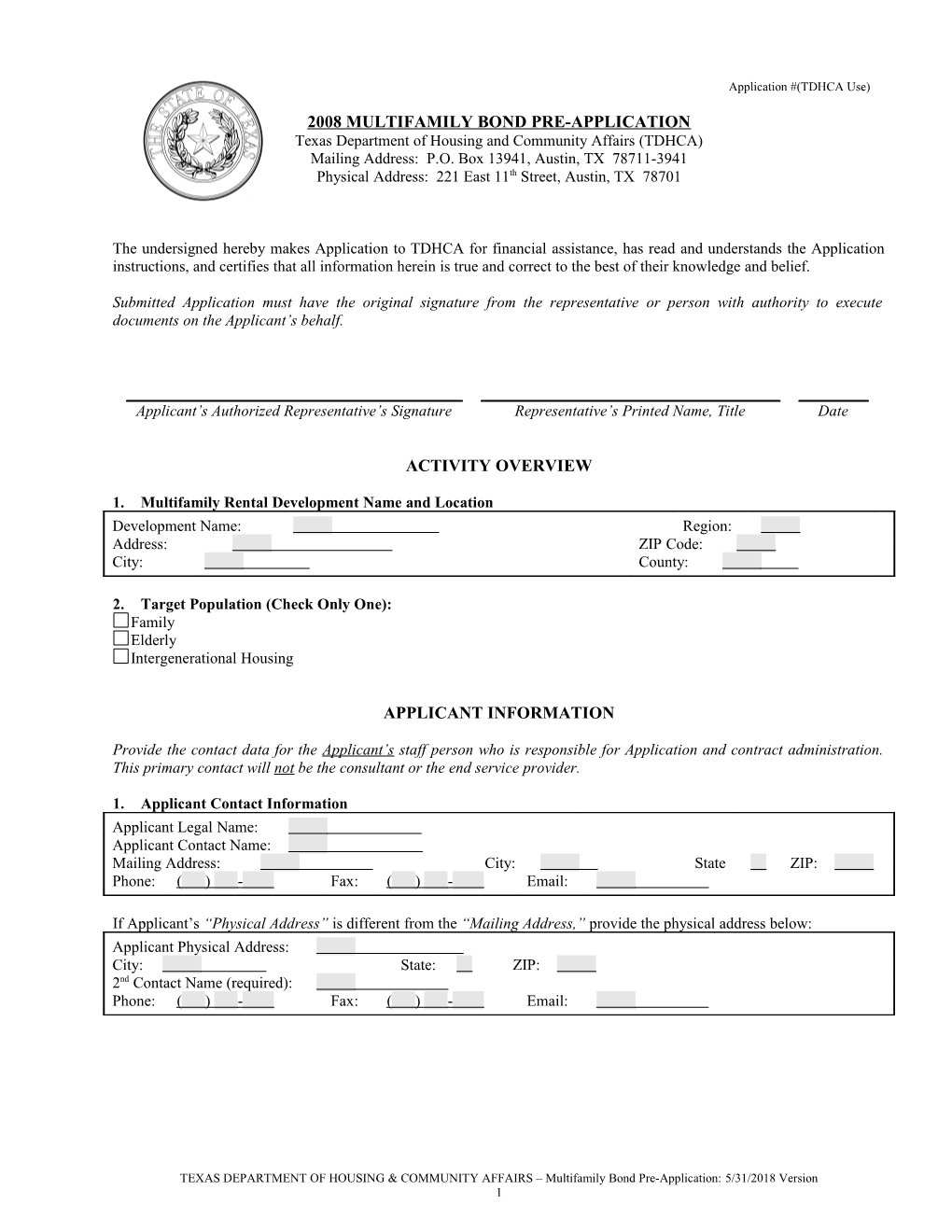 2008 Multifamily Bond Pre-Application