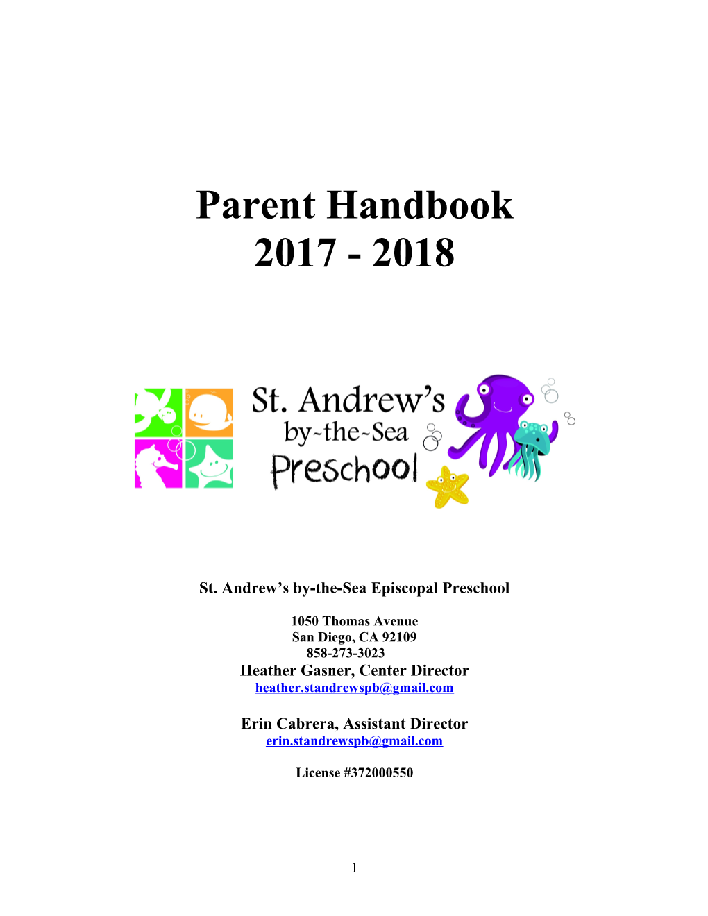 Preschool Parents Handbook