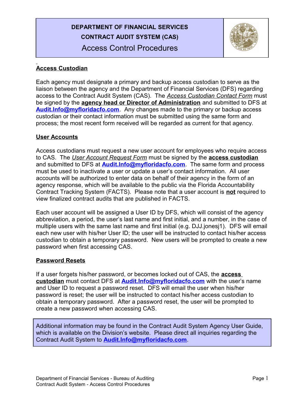 Contract Audit System - Access Control Procedures and Forms