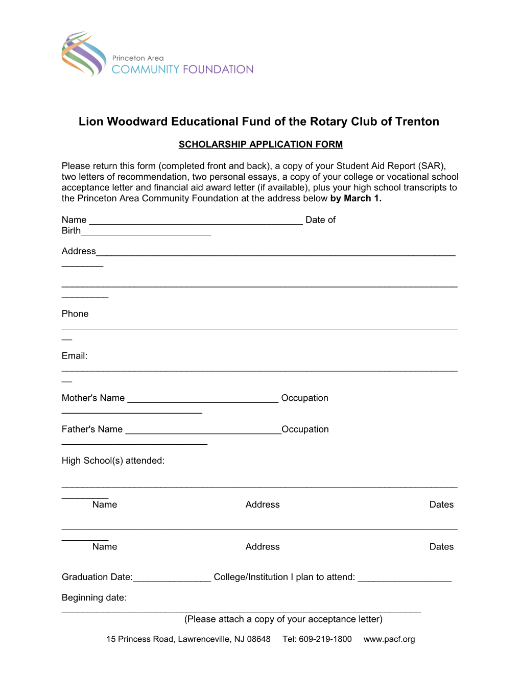To Transfer Stock As a Donation to the Princeton Area Community Foundation, Please Write