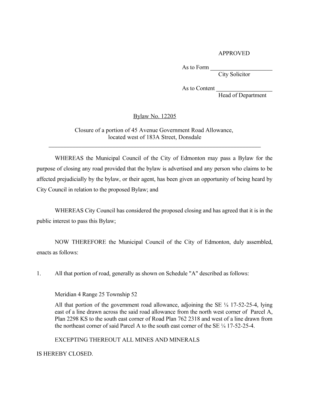 Report Attachment - Bylaw for City Council January 12, 2000 Meeting