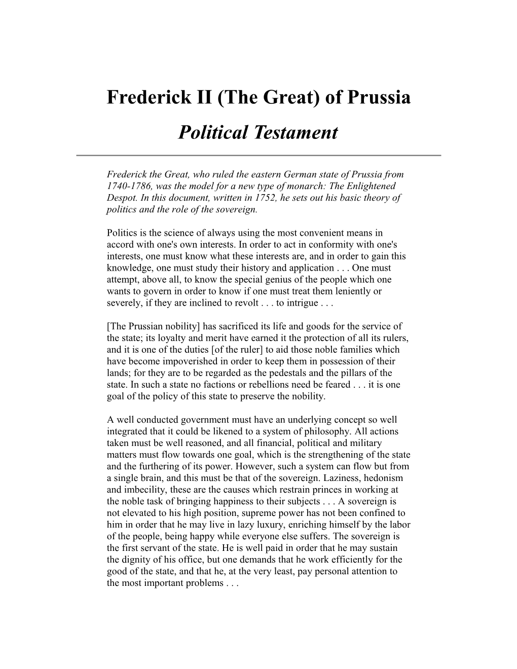 Frederick II (The Great) of Prussia