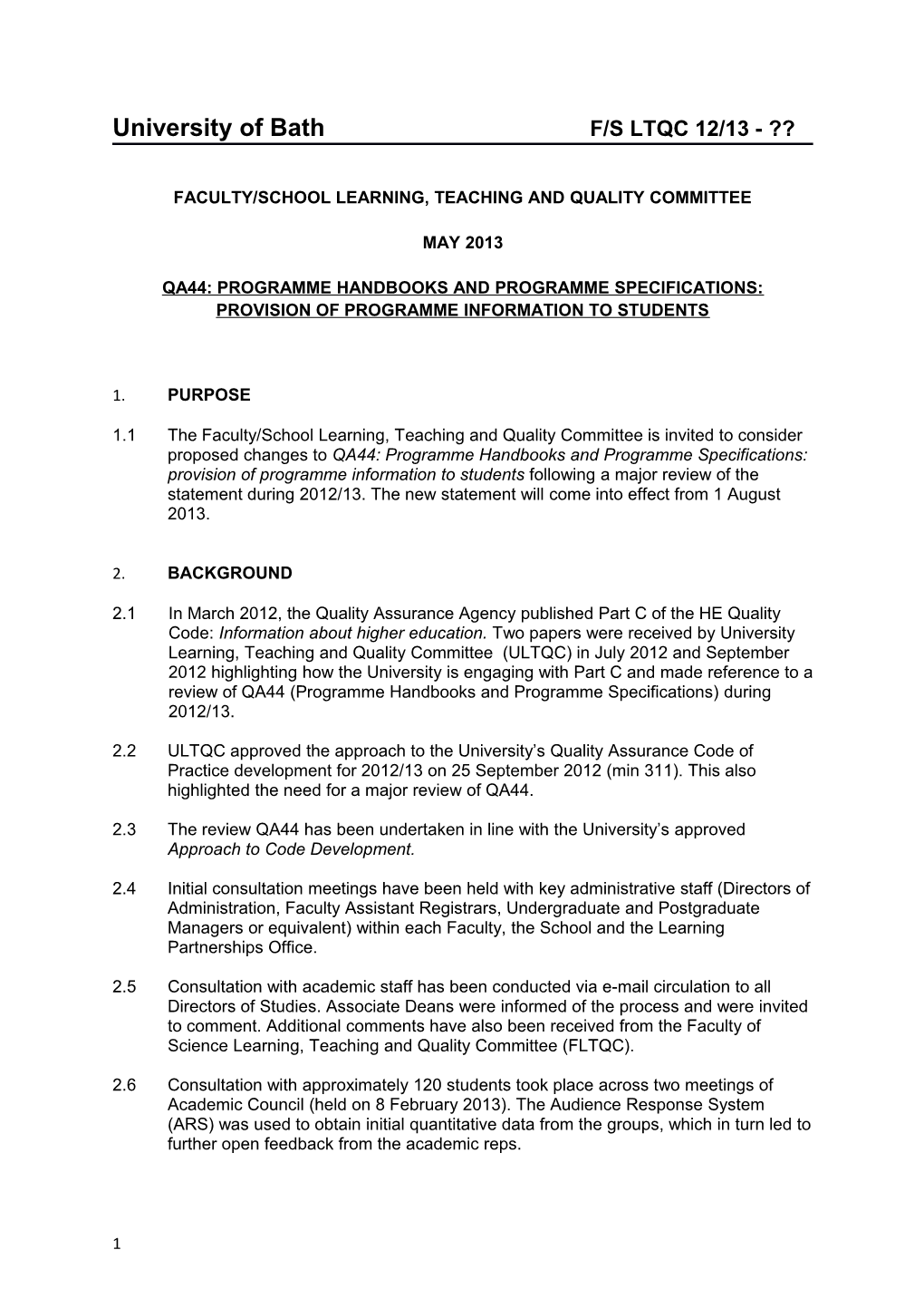 Faculty/School Learning, Teaching and Quality Committee