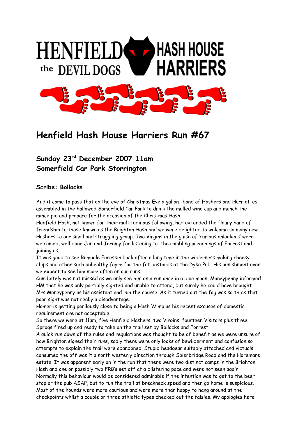 Henfield Hash House Harriers: the FIRST HASH