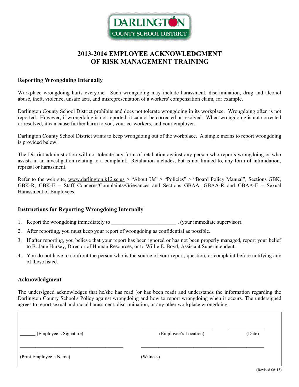 2013-2014 Employee Acknowledgment s1