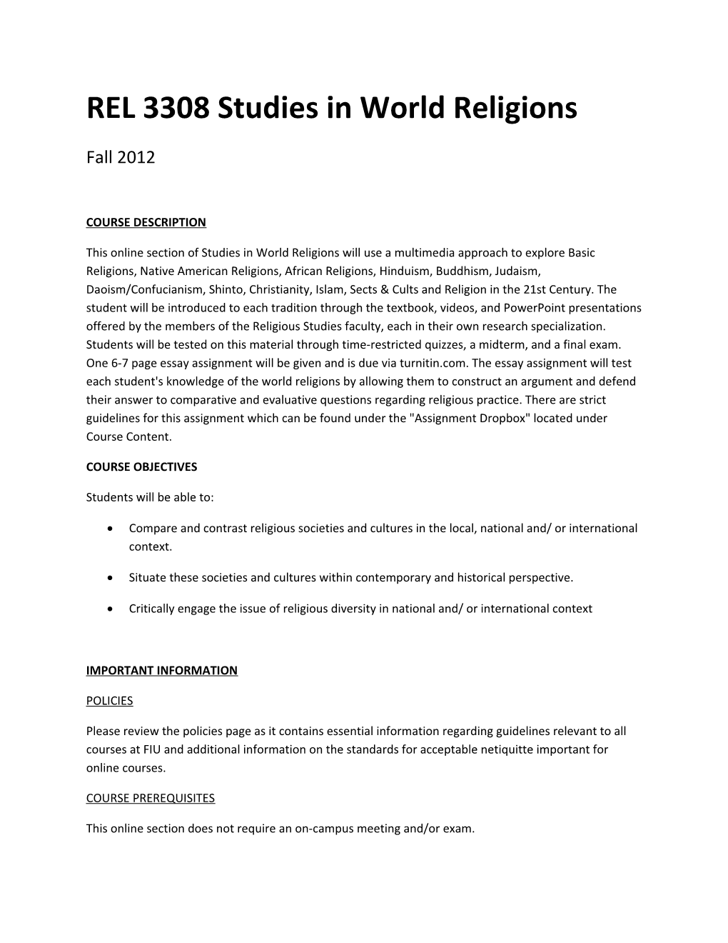 REL 3308 Studies in World Religions