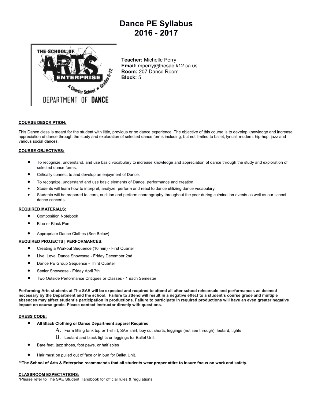 Dance PE Syllabus