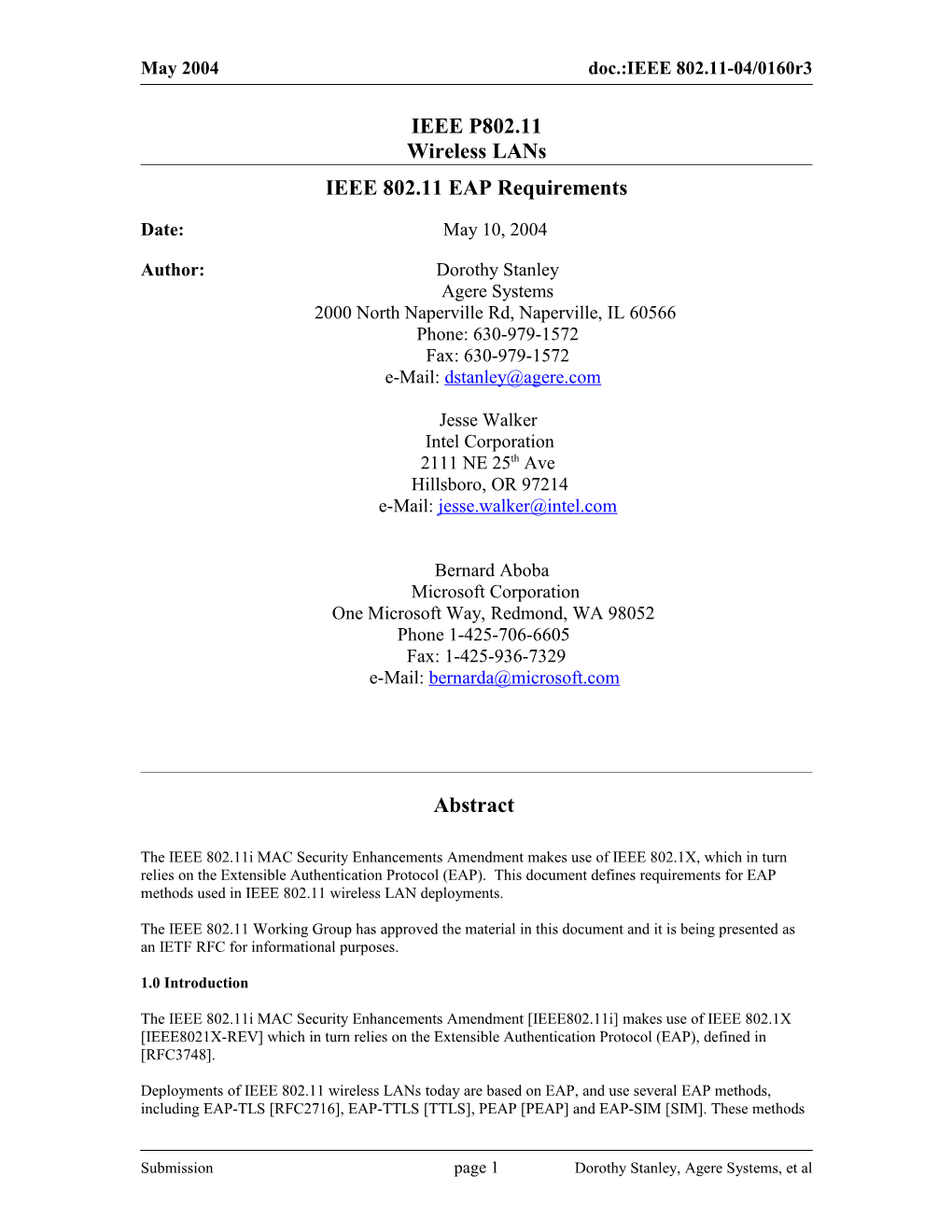 IEEE 802.11 EAP Requirements